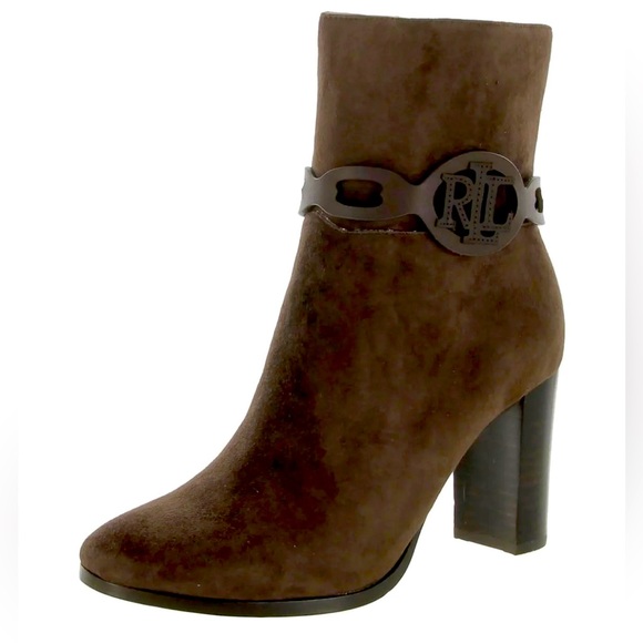 LAUREN RALPH LAUREN ABIGAEL WOMENS LEATHER ANKLE BOOTIE BOOTS SIZE 6B CHOCOLATE - Picture 1 of 9